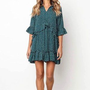 Womens Polkadot Green Dress Small